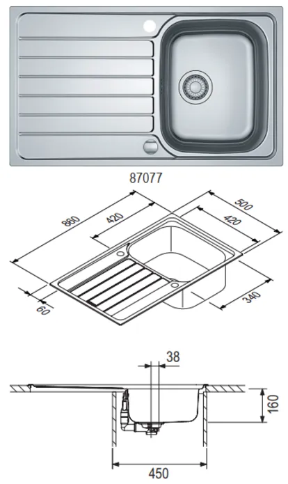 Spoedkeuken FRANKE: Built-in sink Spark SKX 611-86, stainless steel 87077 1